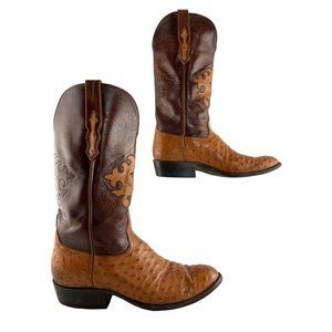 Men's Ammons USA Handmade Brown Ostrich Almond Toe Western Boots Size 10.5 D